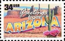 Five (5) unused postage stamps - Greetings from Arizona // 34 cent stamps // face value 1.70