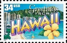 Five (5) unused postage stamps - Greetings from Hawaii // 34 cent stamps // face value 1.70