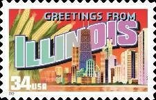 Five (5) unused postage stamps - Greetings from Illinois // 34 cent stamps // face value 1.70