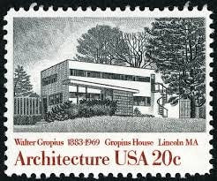 Five (5) vintage unused postage stamps - Architecture - Walter Gropius, Gropius House // 20 cent stamps // Face value 1.00