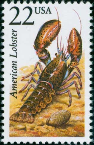 Five (5) vintage unused postage stamps - North American Wildlife: American Lobster // 22 cent stamps // Face value 1.10