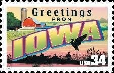 Five (5) unused postage stamps - Greetings from Iowa // 34 cent stamps // face value 1.70