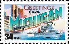 Five (5) unused postage stamps - Greetings from Michigan // 34 cent stamps // face value 1.70