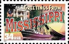 Five (5) unused postage stamps - Greetings from Mississippi // 34 cent stamps // face value 1.70