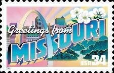 Five (5) unused postage stamps - Greetings from Missouri // 34 cent stamps // face value 1.70