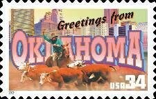 Five (5) unused postage stamps - Greetings from Oklahoma // 34 cent stamps // face value 1.70