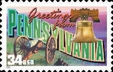 Five (5) unused postage stamps - Greetings from Pennsylvania // 34 cent stamps // face value 1.70