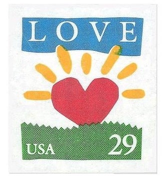 Five (5) vintage unused postage stamps - Love heart sunrise // 29 cent stamps // Face value 1.45