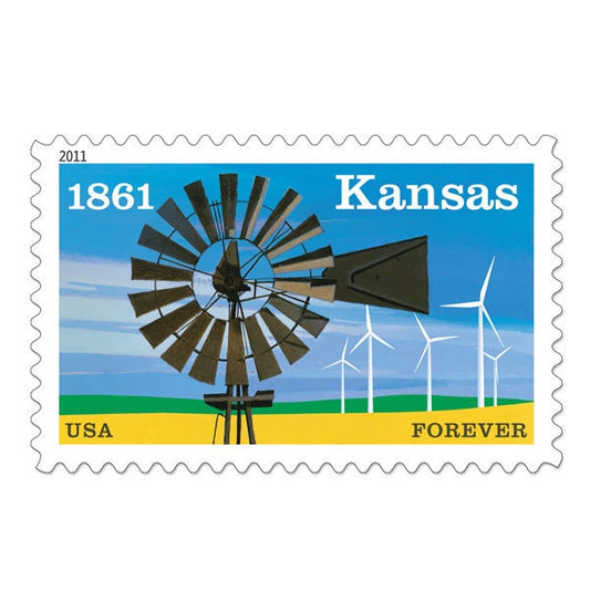 Five (5) unused postage stamps - Kansas // forever stamps