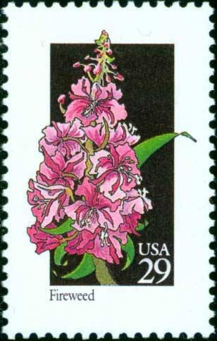 Five (5) vintage unused postage stamps - Wildflowers - Fireweed // 29 cent stamps // Face value 1.45