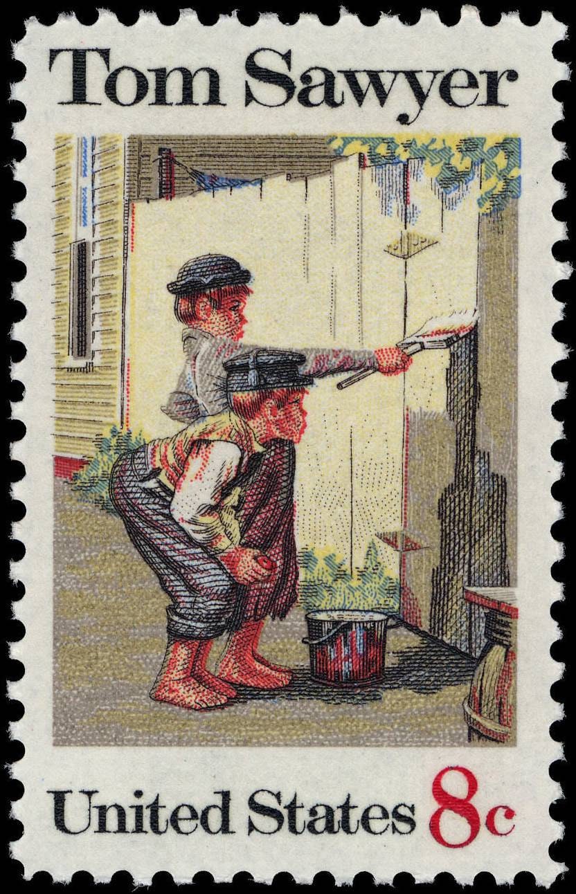 Five (5) unused postage stamps - Tom Sawyer // 8 cent stamps // Face value 0.40