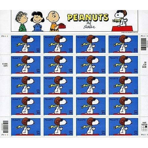 Twenty (20) unused postage stamps - Snoopy (Peanuts), full sheet// 34 cent stamps // Face value 6.80