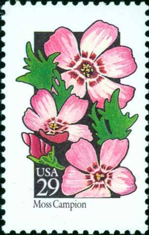 Five (5) vintage unused postage stamps - Wildflowers - Moss Campion // 29 cent stamps // Face value 1.45