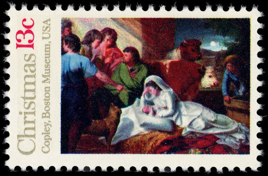 Five (5) vintage Christmas postage stamps - Nativity (Copley) Christmas / 13 cent stamps / Face value 0.65