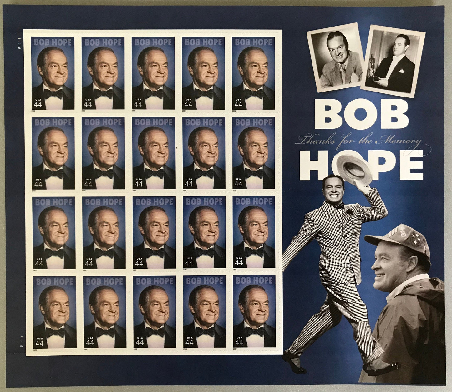 Legends of Hollywood postage stamps - Bob Hope (sheet) // 44 cent stamps // Face value 8.80