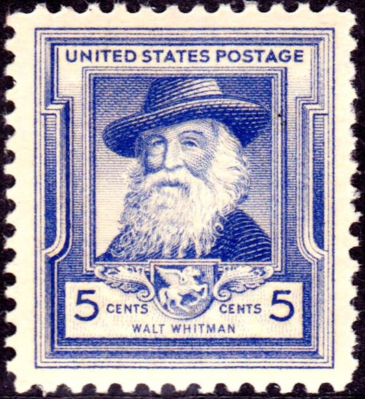 Five (5) vintage patriotic postage stamps - Walt Whitman // 5 cent stamps // Face value 0.25