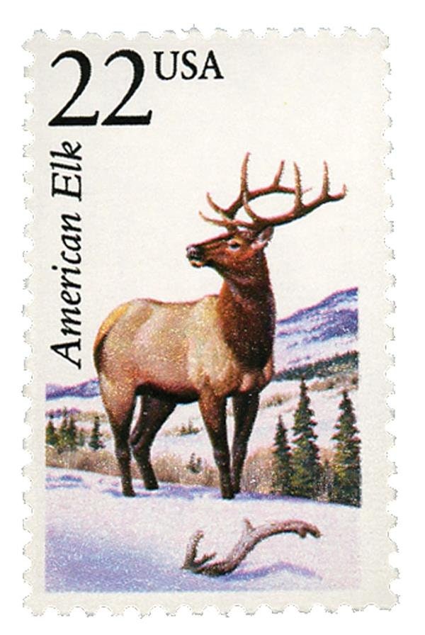 Five (5) vintage unused postage stamps - North American Wildlife: American Elk // 22 cent stamps // Face value 1.10