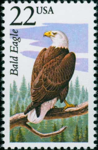 Five (5) vintage unused postage stamps - North American Wildlife: Bald Eagle // 22 cent stamps // Face value 1.10