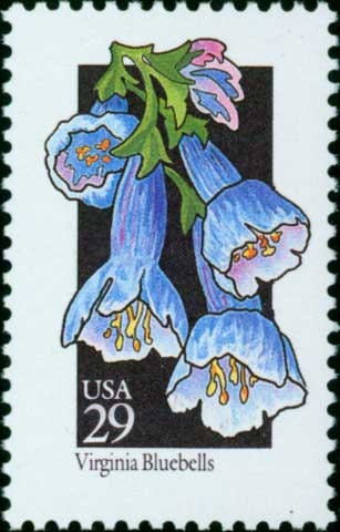 Five (5) vintage unused postage stamps - Wildflowers - Virginia Bluebells // 29 cent stamps // Face value 1.45