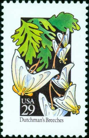 Five (5) vintage unused postage stamps - Wildflowers - Dutchman's Breeches // 29 cent stamps // Face value 1.45