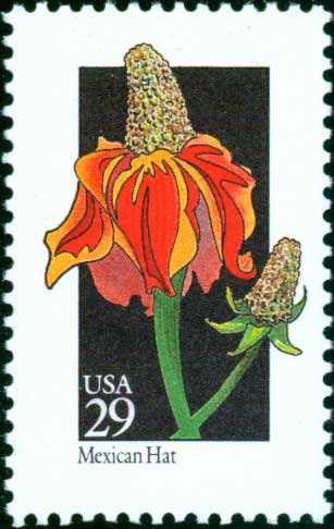 Five (5) vintage unused postage stamps - Wildflowers - Mexican Hat // 29 cent stamps // Face value 1.45