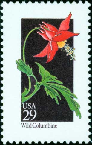 Five (5) vintage unused postage stamps - Wildflowers - Wild Columbine // 29 cent stamps // Face value 1.45