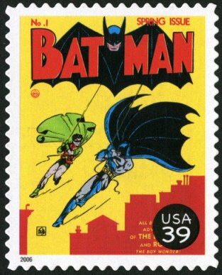 One (1) unused postage stamp - Super Heroes, DC comics // Batman and Robin (first issue) // 39 cent stamp