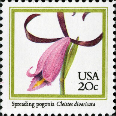 Five (5) vintage unused postage stamps - Orchids: spreading pogonia // 20 cent stamps // Face value 1.00