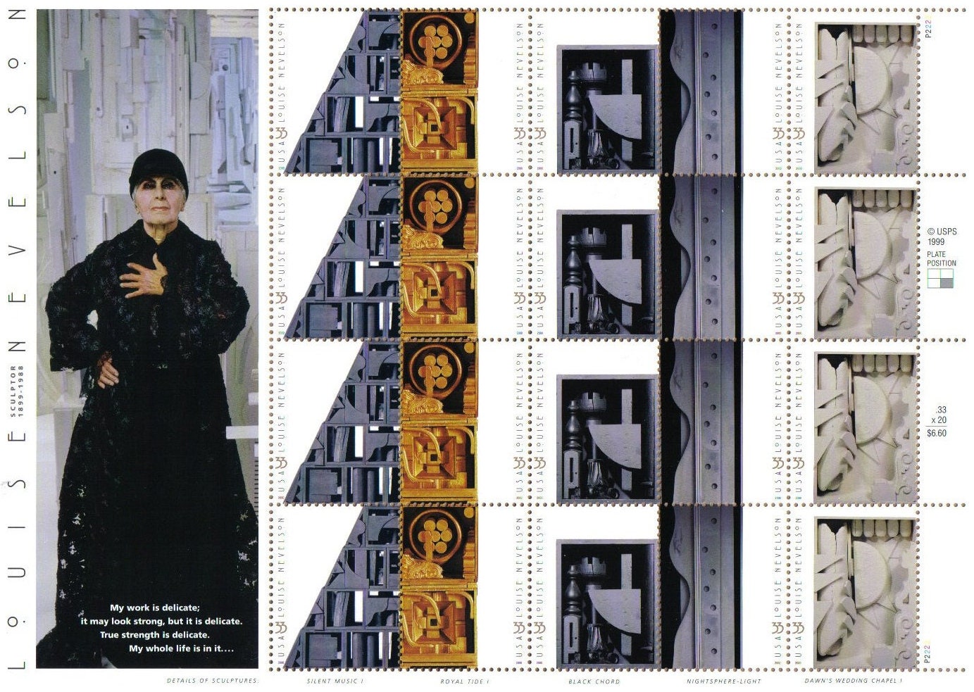 Twenty (20) unused postage stamps // Louise Nevelson (sheet) // 33 cent stamps // Face value 6.60