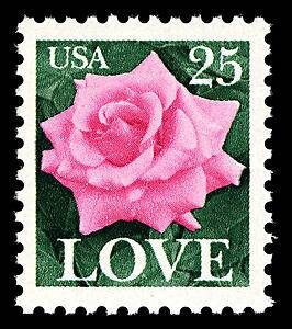 Five (5) unused postage stamps - Pink rose love // 25 cent stamps // Face value 1.25