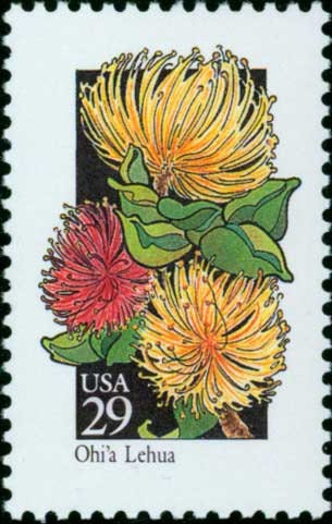 Five (5) vintage unused postage stamps - Wildflowers - Ohi'a Lehua // 29 cent stamps // Face value 1.45