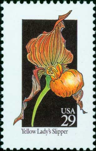 Five (5) vintage unused postage stamps - Wildflowers - Yellow Lady's Slipper // 29 cent stamps // Face value 1.45