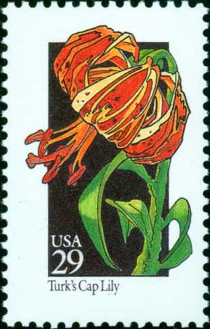 Five (5) vintage unused postage stamps - Wildflowers - Turk's Cap Lily // 29 cent stamps // Face value 1.45