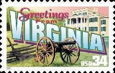 Five (5) unused postage stamps - Greetings from Virginia // 34 cent stamps // face value 1.70