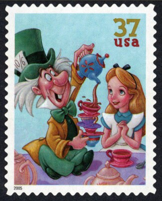 One (1) unused postage stamps - Disney characters - Celebration - Alice & Mad Hatter at Tea Party // 37 cent stamps