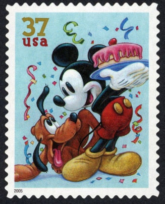 One (1) unused postage stamps - Disney characters - Celebration - Mickey Mouse & Pluto // 37 cent stamp