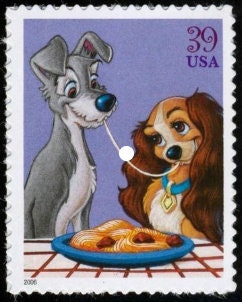 One (1) unused postage stamps - Disney Romance - Lady and the Tramp// 39 cent stamp