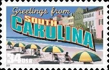 Five (5) unused postage stamps - Greetings from South Carolina // 34 cent stamps // face value 1.70