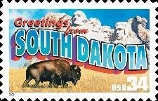 Five (5) unused postage stamps - Greetings from South Dakota // 34 cent stamps // face value 1.70