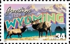 Five (5) unused postage stamps - Greetings from Wyoming // 34 cent stamps // face value 1.70