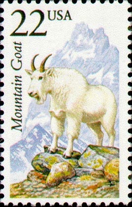 Five (5) vintage unused postage stamps - North American Wildlife: Mountain Goat // 22 cent stamps // Face value 1.10