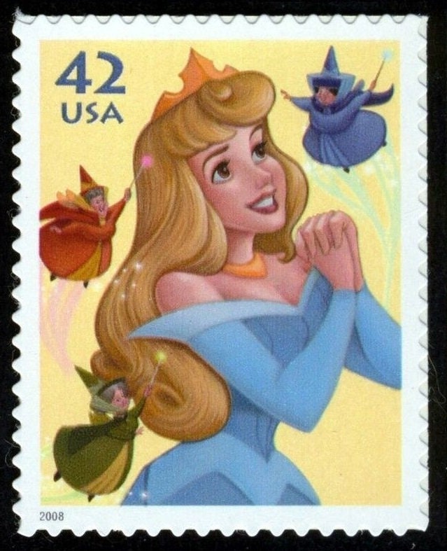 One (1) unused postage stamps - Disney - Imagination - Princess Aurora, Flora, Fauna & Merryweather // 42 cent stamp