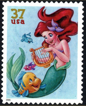 One (1) unused postage stamps - Disney characters - Celebration -  Princess Ariel & Flounder // 37 cent stamp