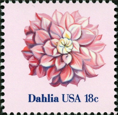 Five (5) vintage unused postage stamps - Dahlia // 18 cent stamps // Face value 0.90