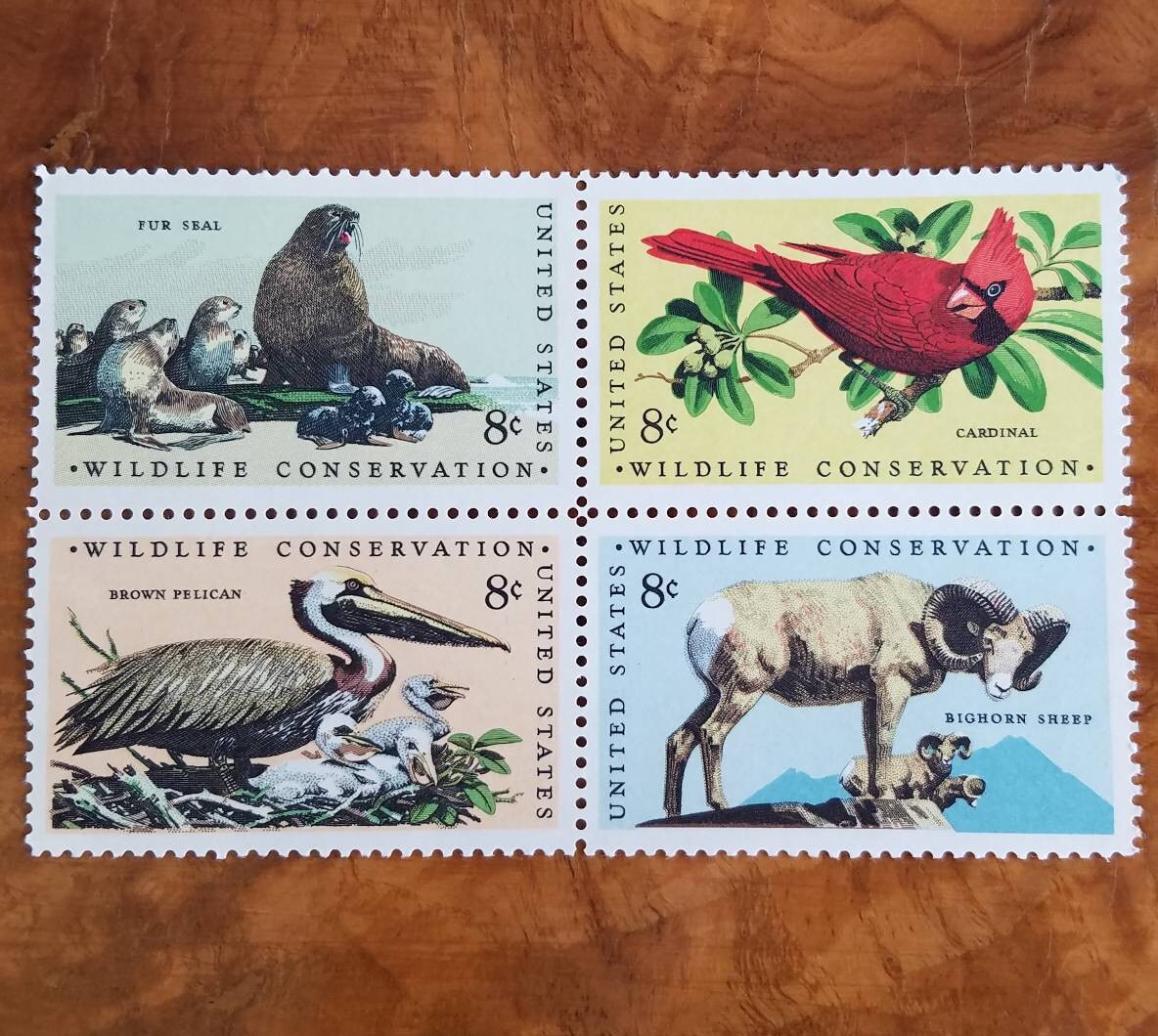 Four (4) vintage unused postage stamps - Wildlife Conservation // 8 cent stamps // Face value 0.32