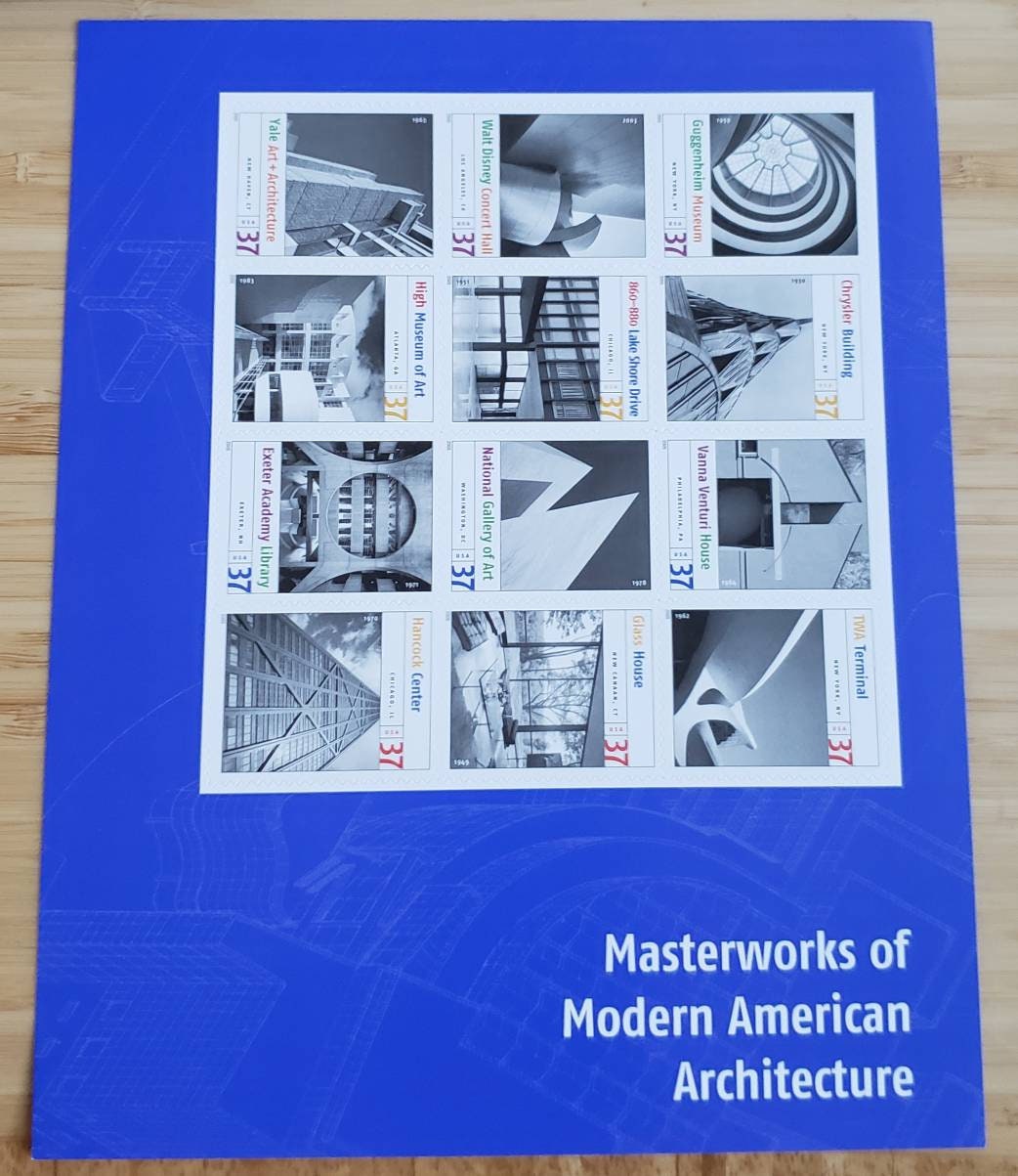 Twelve (12) unused postage stamps - Masterworks of Modern American Architecture (sheet) // 37 cent stamps // Face value 4.44