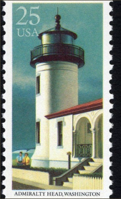 Five (5) vintage unused postage stamps - Lighthouses - Admiralty's Head, Washington // 25 cents // Face value 1.25
