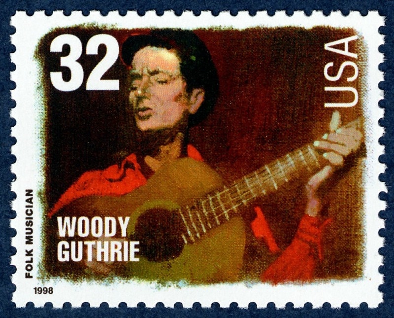 Five (5) vintage unused postage stamps - Woody Guthrie // 32 cent stamps // Face value 1.60