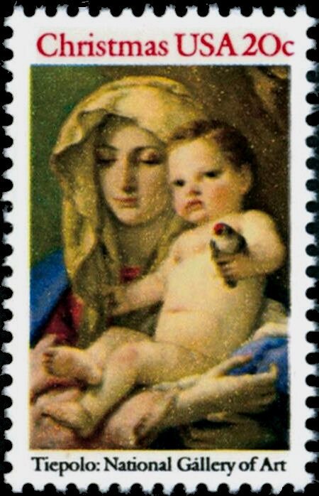 Five (5) vintage unused Christmas postage stamps - Madonna and Child // 20 cent stamps // Face value 1.00