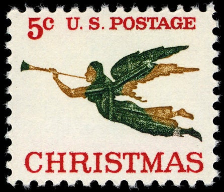 Five (5) vintage unused postage stamps - Christmas angel // 5 cent stamp // face value 0.25